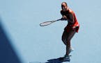 Madison Keys celebrates after defeating Barbora Krejcikova in their quarterfinal at the Australian Open.