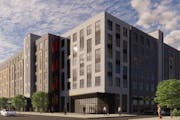 Rendering of the 110-apartment residential-commercial complex planned to replace the riot-destroyed Wells Fargo branch office at Lake Street and Nicol