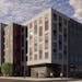 Rendering of the 110-apartment residential-commercial complex planned to replace the riot-destroyed Wells Fargo branch office at Lake Street and Nicol