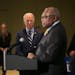 Joe Biden, then a presidential hopeful, listened to Rep. James Clyburn, D-S.C.. in February 2020 in Charleston. The promise to put a Black woman on th