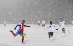 Costa Rica forward Alvaro Saborio took on the weather and U.S. defenders during a 2013 World Cup qualifier in Commerce City, Colo., that has come to b
