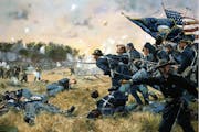 A modern painting of the First Minnesota regiment at the Battle of Gettysburg by artist Don Troiani.