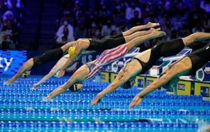 Start of the women’s 400 freestyle at the U.S. Olympic swimming trials in Omaha in June 2021.
