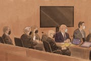 FILE In this courtroom sketch, from left, former Minneapolis police Officer Tou Thao, attorney Robert Paule, attorney Natalie Paule, attorney Tom Plun