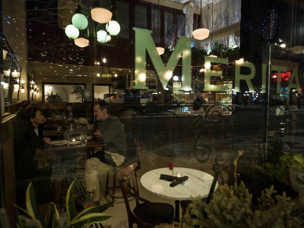 The cozy elegance of Meritage in St. Paul pairs well with the winter elegance of Rice Park. 