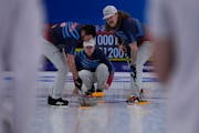 John Shuster directed his teammates after throwing a rock during the United State men’s curling opener against the Russian Olympic Committee at the 