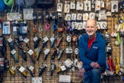 Midwest Mountaineering founder and owner Rod Johnson, in front of his favorite hiking items at the store in Minneapolis.