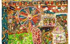Artist Ashlea Karkula created her “Midway at the State Fair Candy Art” by hot-gluing sweets to a 3- by 4-foot canvas.