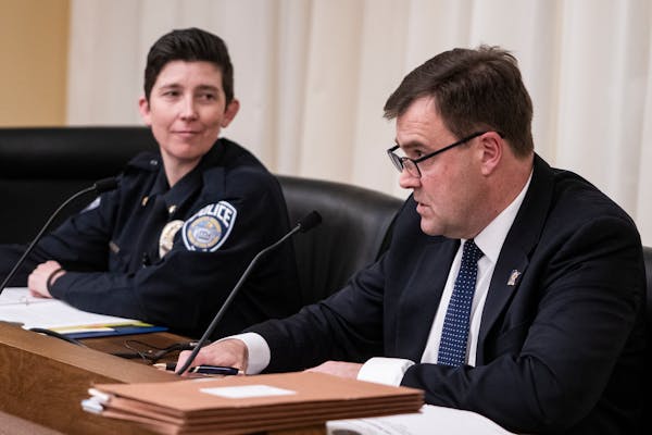 Mendota Heights Police Chief Kelly McCarthy, who chairs the POST Board, and POST Board Executive Director Erik Misselt testified in 2020 at a legislat