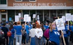 Minneapolis Public Schools teachers and staff and members of the Minneapolis Federation of Teachers picketed in 2021 outside district headquarters bef