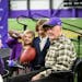 Bud Grant posed with Kevin O’Connell’s children after his introductory press conference last year.