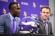 Vikings General Manager Kwesi Adofo-Mensah introduces new head coach Kevin O’Connell during a news conference Thursday.
