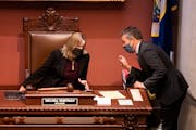 House Majority Leader Ryan Winkler, speaking with House Speaker Melissa Hortman on the floor, says the bill is the product of conversations with law e