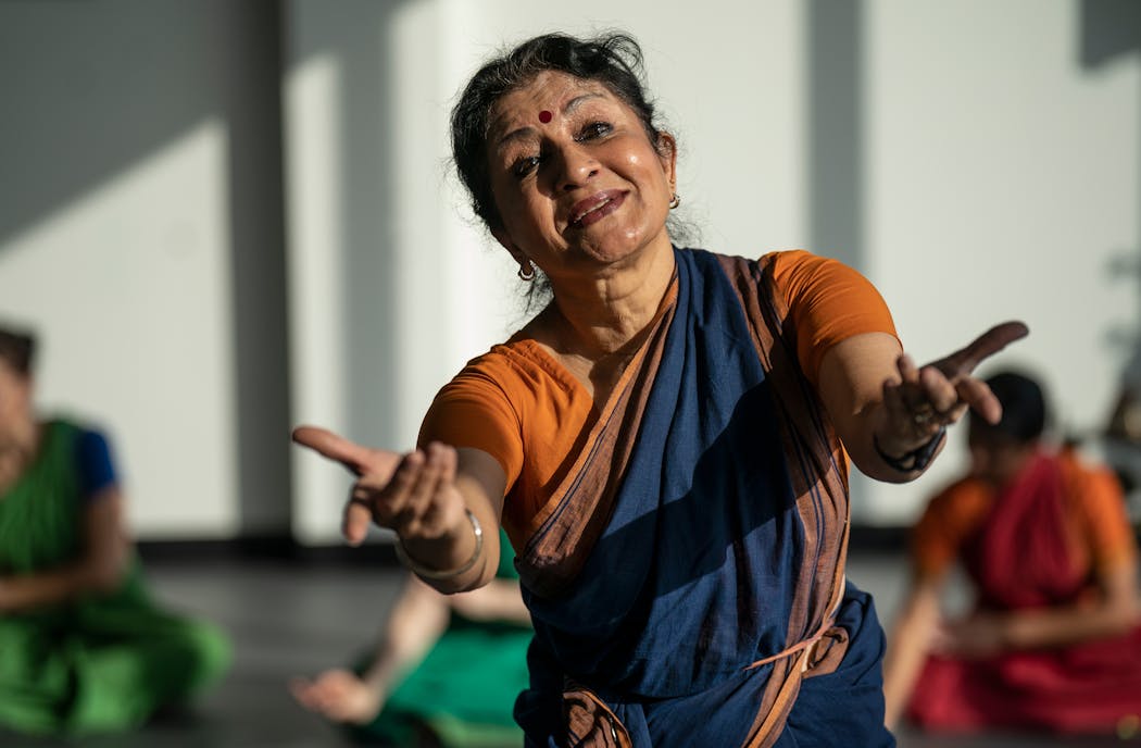 Ranee Ramaswamy practice for their upcoming performance of “Fires of Varanasi” at the Center for Performing Arts inMinneapolis, Minn., on Wednesday, Feb. 16, 2022.