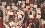 The last time the Women’s Final Four came to Minneapolis, in 1995, members and supporters of the Women’s Basketball Coaches Association held signs
