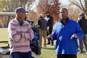 Pro golfer Tom Lehman, left, and Darwin Dean, president of the Upper Midwest Bronze Amateur Memorial Golf Tournament, are working to preserve the Hiaw