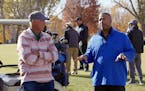 Pro golfer Tom Lehman, left, and Darwin Dean, president of the Upper Midwest Bronze Amateur Memorial Golf Tournament, are working to preserve the Hiaw