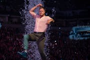Lead singer Dan Reynolds of Imagine Dragons performing early in the band’s set Sunday night, February 27, 2022 at Target Center in Minneapolis, Minn