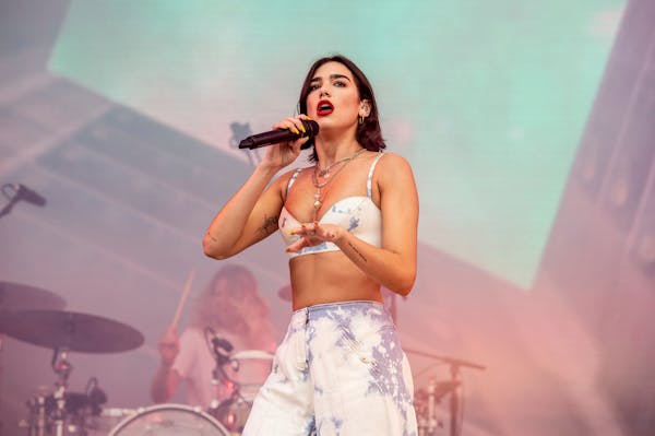 “Don’t Start Now” hitmaker Dua Lipa, shown at Bonnaroo in 2018, takes over Target Center on Tuesday.