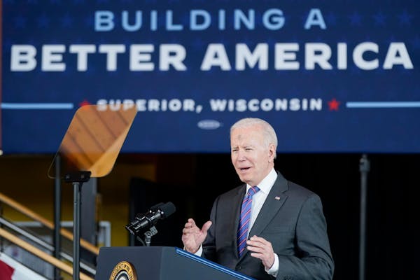 President Joe Biden speaks at an event Wednesday to promote his infrastructure agenda at University of Wisconsin-Superior.