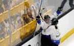 Minnesota Whitecaps forward Allie Thunstrom (9) celebrated with teammate Amanda Boulier (8) after scoring against the Boston Pride during the 2021 Iso