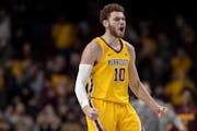 Jamison Battle (10) of Minnesota celebrates after a basket in the second half Wednesday, Dec. 8, 2021 at Williams Arena in Minneapolis, Minn.