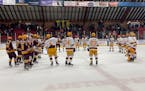The Gophers gave a stick salute to fans at Austin’s Riverside Arena after Saturday’s intrasquad scrimmage.
