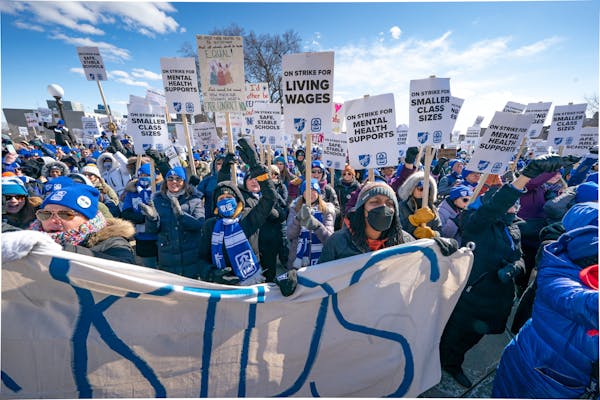 Twin Cities schools staffers, including Minneapolis teachers and education support professionals, rallied Wednesday at the Minnesota State Capitol in 