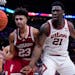 The teams of Indiana forward Trayce Jackson-Davis (23) and Illinois center Kofi Cockburn (21) are both out of the Big Ten tournament, but Indiana’s 