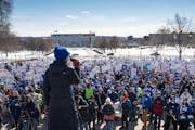 Greta Callahan, president of the teachers chapter of the Minneapolis Federation of Teachers, spoke at a rally Wednesday at the State Capitol. Contract