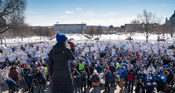 Greta Callahan, president of the teachers chapter of the Minneapolis Federation of Teachers spoke at a rally on Wednesday, March 9, at the State Capit