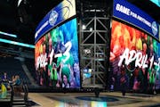 The Target Center scoreboard served as a backdrop to promote the NCAA Women’s Final Four that will be held here in April.