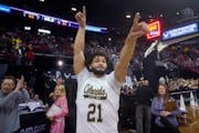 Colorado State guard David Roddy celebrated the team’s victory over Utah State in the Mountain West Conference tournament quarterfinals.
