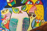 Minnesota’s International Owl Center is hosting a benefit auction that includes this painting (shown as a detail) by a 10-year-old Ukrainian girl.