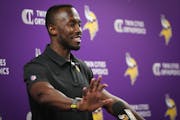 Vikings General Manager Kwesi Adofo-Mensah spoke at a news conference in Eagan on Thursday.