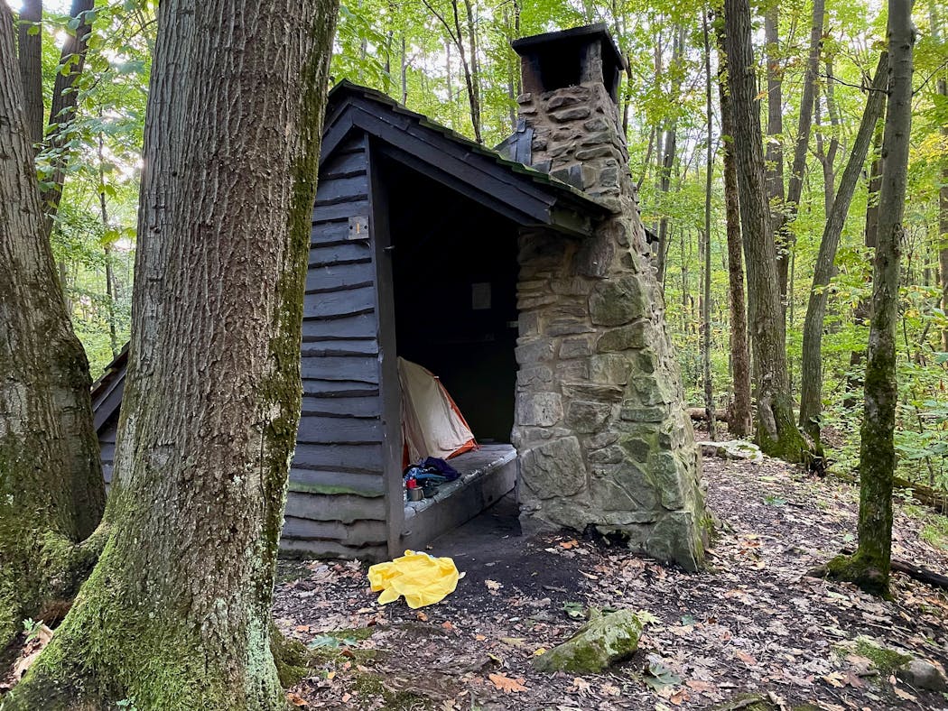 An Adirondack-style shelter on the Laurel Highlands section of the Potomac Heritage Trail.