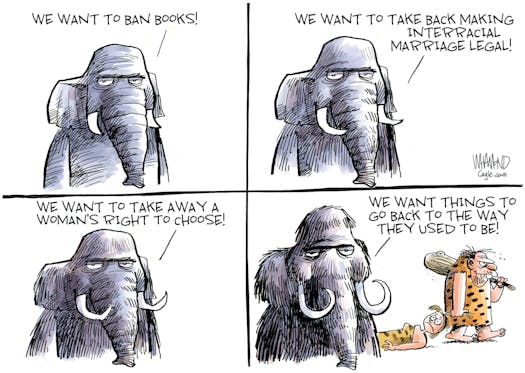 Frame One:  Republican Elephant says, 