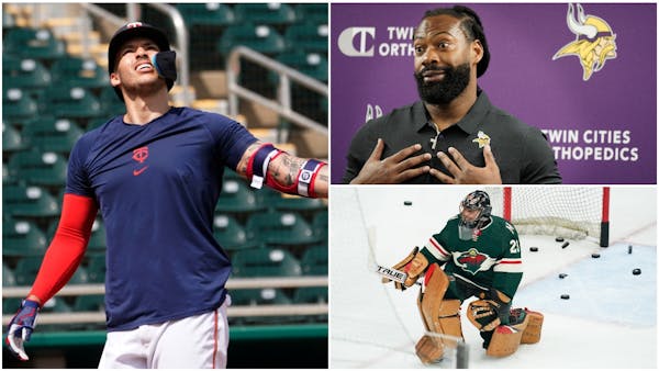 Splashy recent acquisitions by the Twins, Vikings and Wild — teams sometimes reluctant to make big moves or spend big dollars (clockwise from left: 