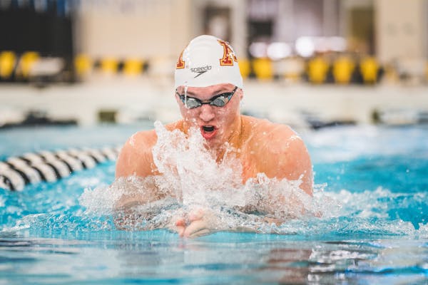 Gophers fifth-year Max McHugh is a three-time NCAA champion in the breaststroke. But this year, even in the Gophers’ home pool, he faces serious cha