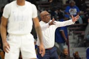 Minneapolis North coach Larry McKenzie reacted after a whistle in the first half during Saturday’s Class 2A boys’ basketball championship game aga