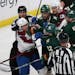 Avalanche forward Logan O’Connor and Wild forward Kevin Fiala got into a shoving match during the third period Sunday.