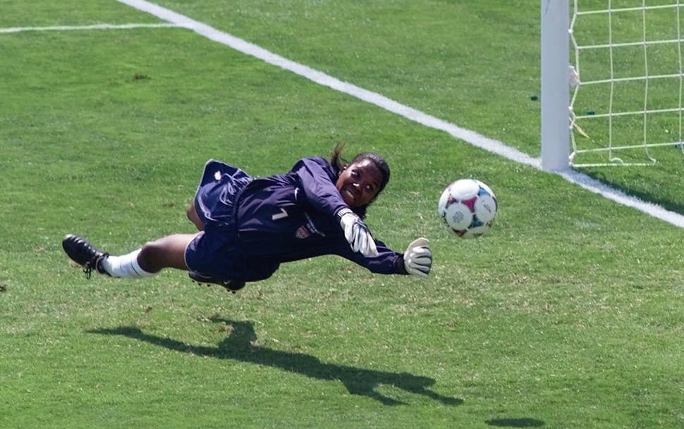 July 10, 1999: Briana Scurry blocked a penalty shootout kick by China’s Ying Liu during the Women’s World Cup Final at the Rose Bowl.