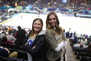 Megan Walstad, right, Miss Basketball for Eastview in 2018, and her coach Molly Kasper attended Sunday’s championship game at Target Center