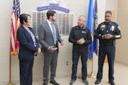Tama Theis, R - St. Cloud, Dan Wolgamott. DFL - St. Cloud, St. Cloud Mayor Dave Kleis, and Police Chief Blair Anderson held a news conference Monday t