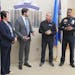 Tama Theis, R - St. Cloud, Dan Wolgamott. DFL - St. Cloud, St. Cloud Mayor Dave Kleis, and Police Chief Blair Anderson held a news conference Monday t