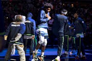 Anthony Edwards was introduced before the Timberwolves’ game against Washington on April 5 at Target Center.
