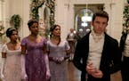Charithra Chandran, Simone Ashley, Shelley Conn and Jonathan Bailey in “Bridgerton.” Many of the scenes were shot at historic residences, but you 