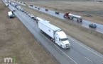 High winds blew several semitrailer trucks off Interstate 35 near Faribault on Tuesday afternoon.