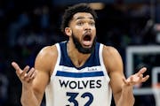 Karl Anthony-Towns reacts after being called for a foul in the third quarter Tuesday.