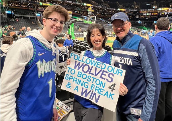 Wolves super fans Stephanie and Phil Halverson, with their son Camden, took a spring break vacation to Boston recently to watch the Wolves take on the